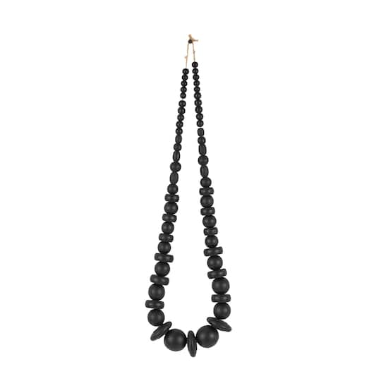 Black Wood Necklace Handmade Geometric Beaded Garland Sculpture